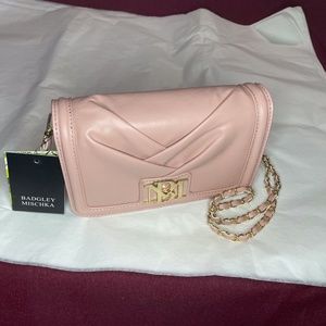BADGLEY MISCHKA  Pleated Crossbody Bag in Blush Cream Gold Chain NWT